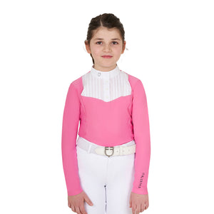 Girls' slim fit competiton polo shirt rhinestones CHATEAU ROSE / 8 YEARS