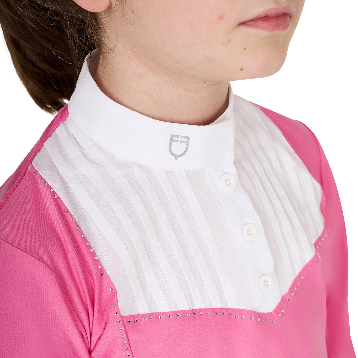 Girls' slim fit competiton polo shirt rhinestones CHATEAU ROSE / 8 YEARS