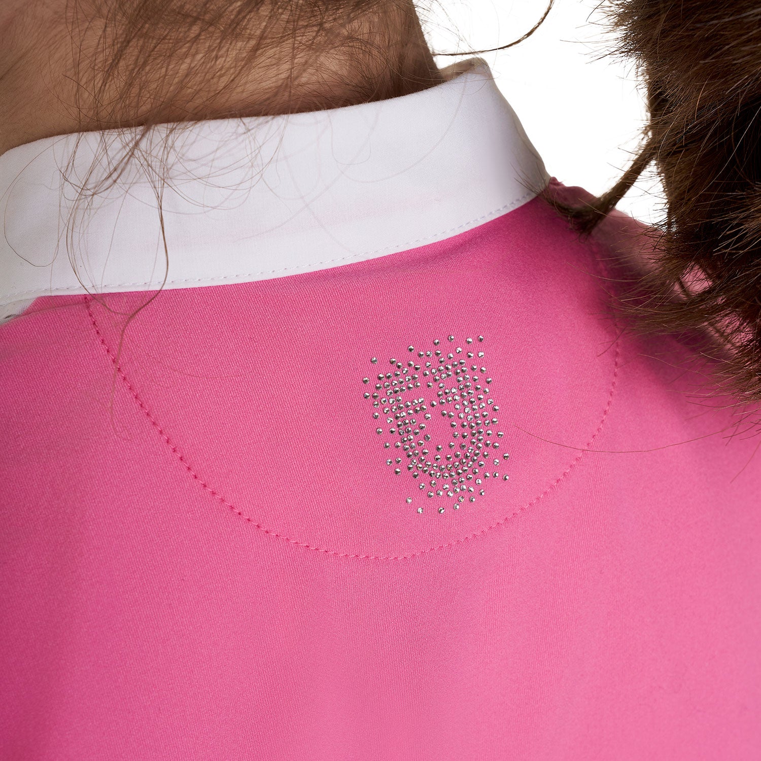 Girls' slim fit competiton polo shirt rhinestones CHATEAU ROSE / 8 YEARS