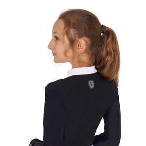 Girls' slim fit competiton polo shirt rhinestones black / 8 YEARS