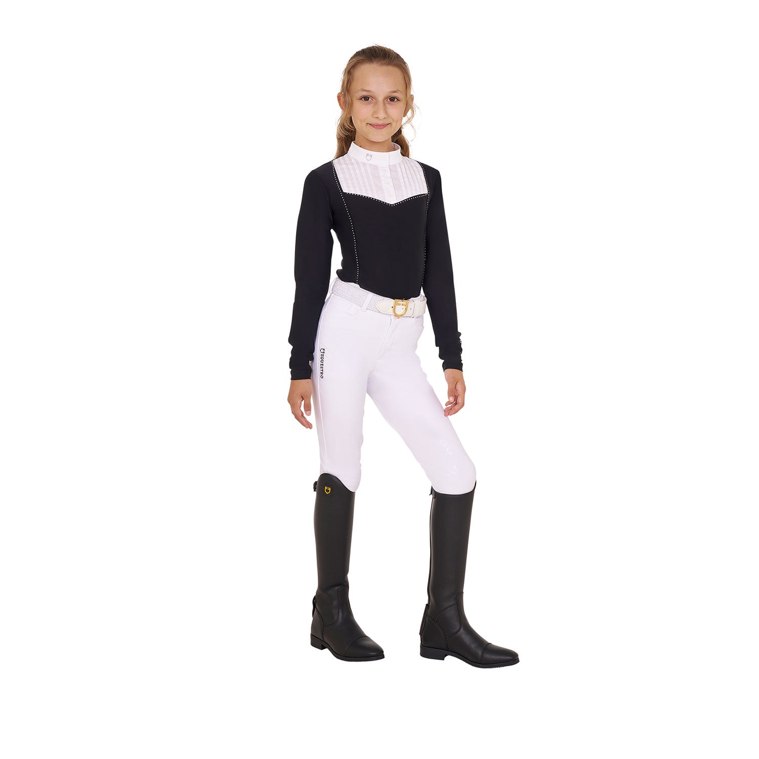 Girls' slim fit competiton polo shirt rhinestones black / 8 YEARS