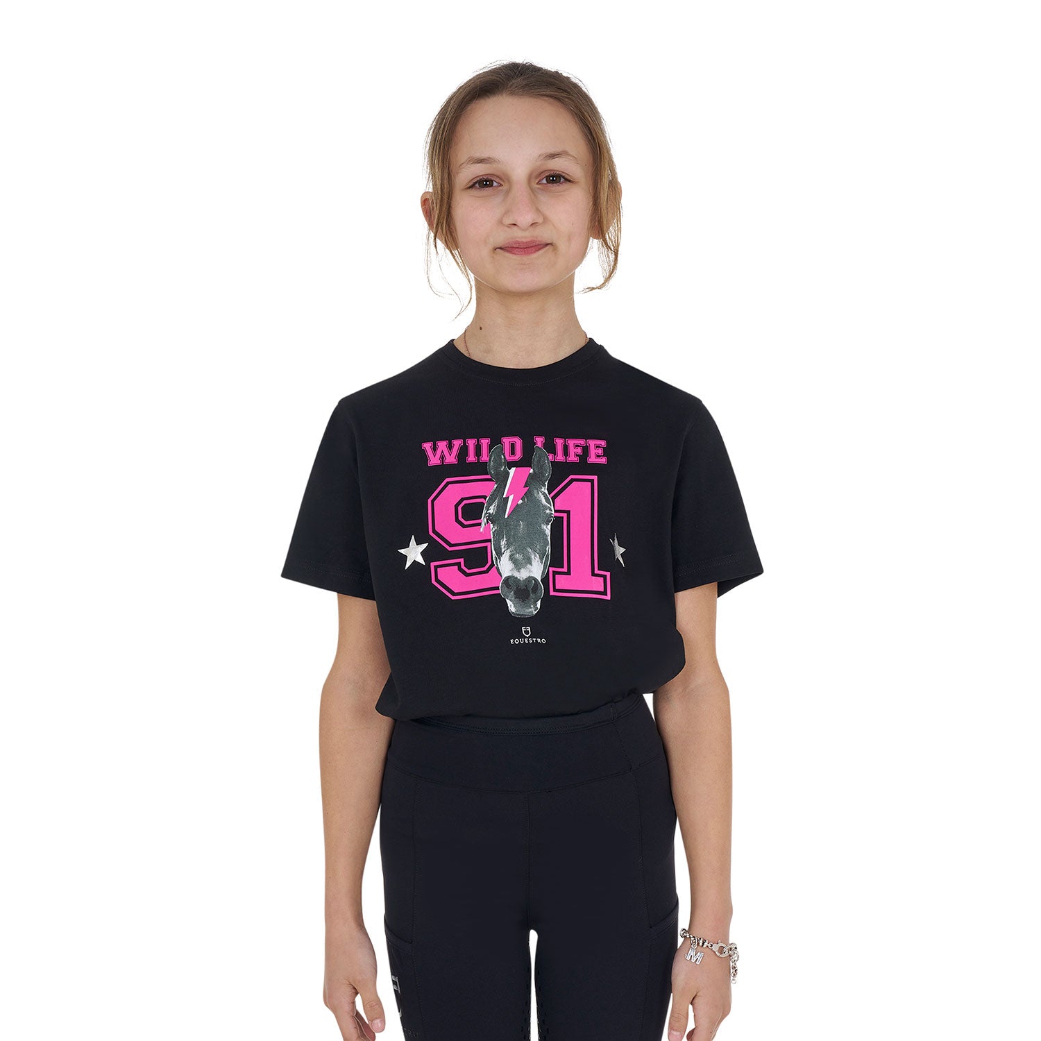 Girls' Wild Life cotton T-shirt with print BLACK / 8 YEARS