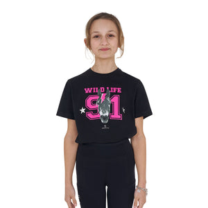 Girls' Wild Life cotton T-shirt with print BLACK / 8 YEARS
