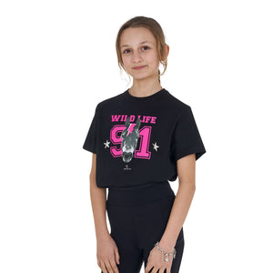 Girls' Wild Life cotton T-shirt with print BLACK / 8 YEARS