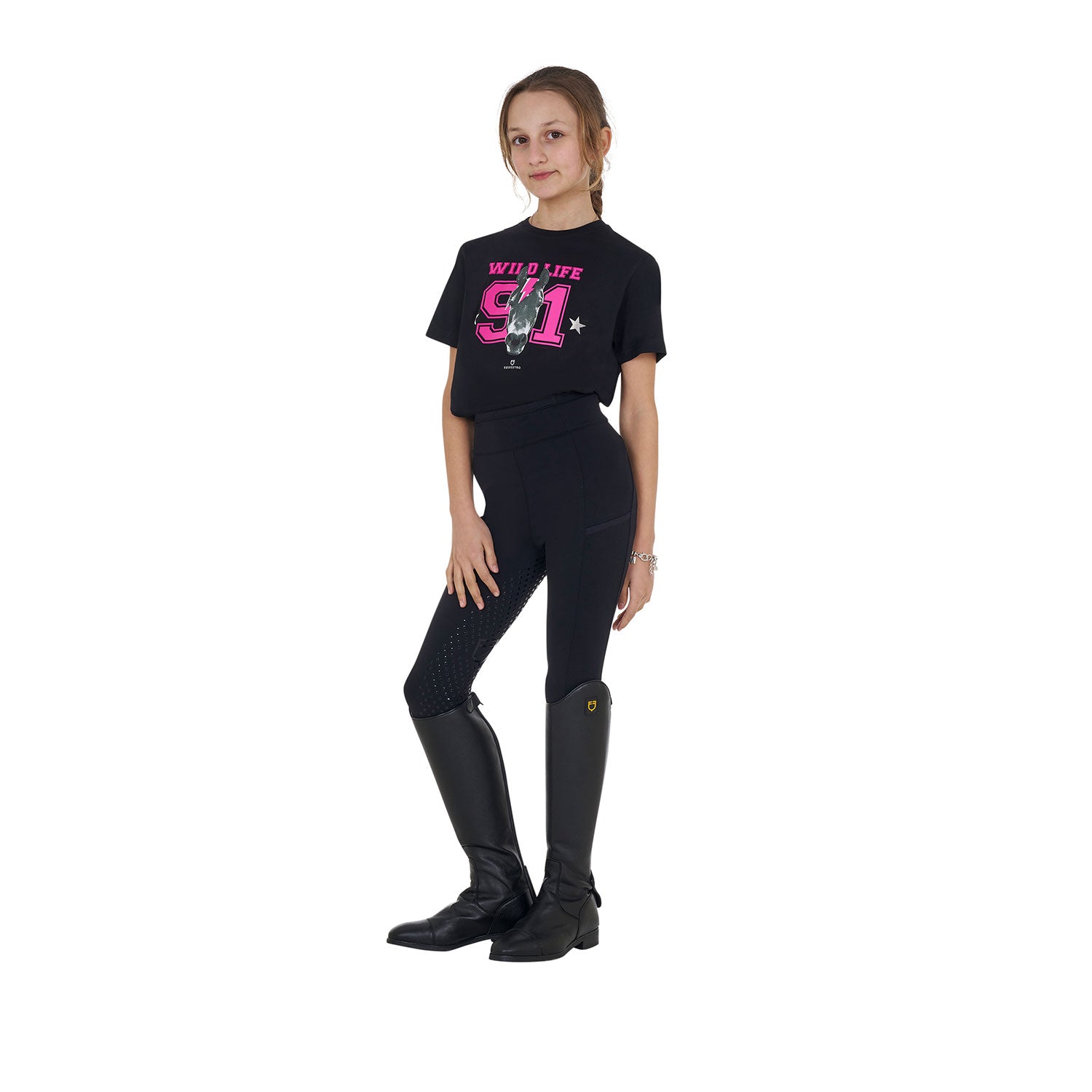 Girls' Wild Life cotton T-shirt with print BLACK / 8 YEARS