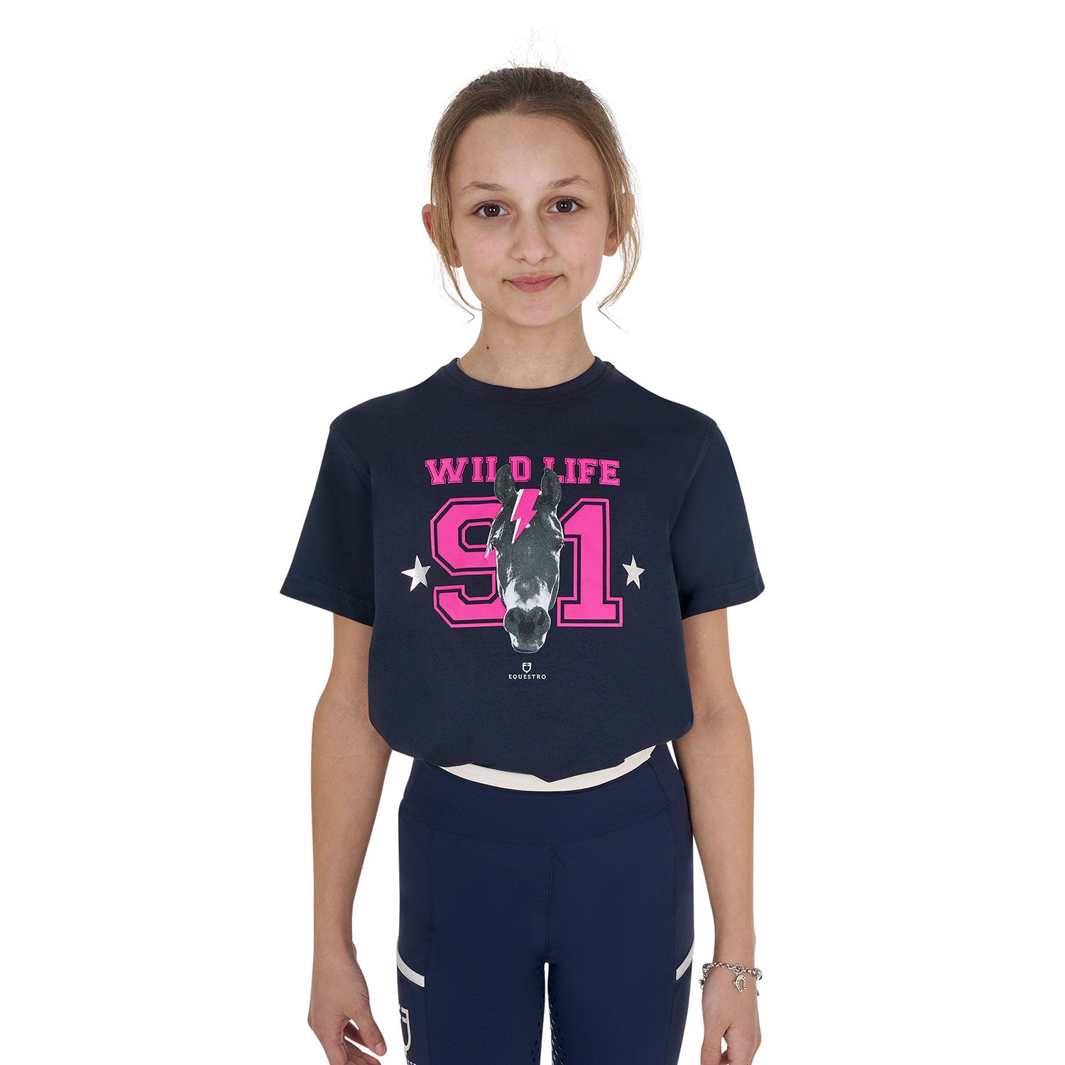 Girls' Wild Life cotton T-shirt with print NAVY / 8 YEARS