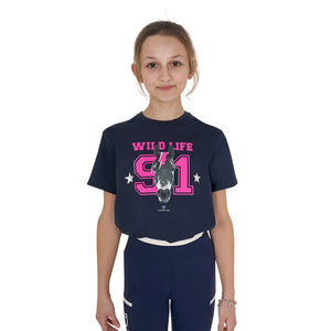 Girls' Wild Life cotton T-shirt with print NAVY / 8 YEARS