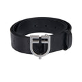 Leather logo belt with logoed buckle