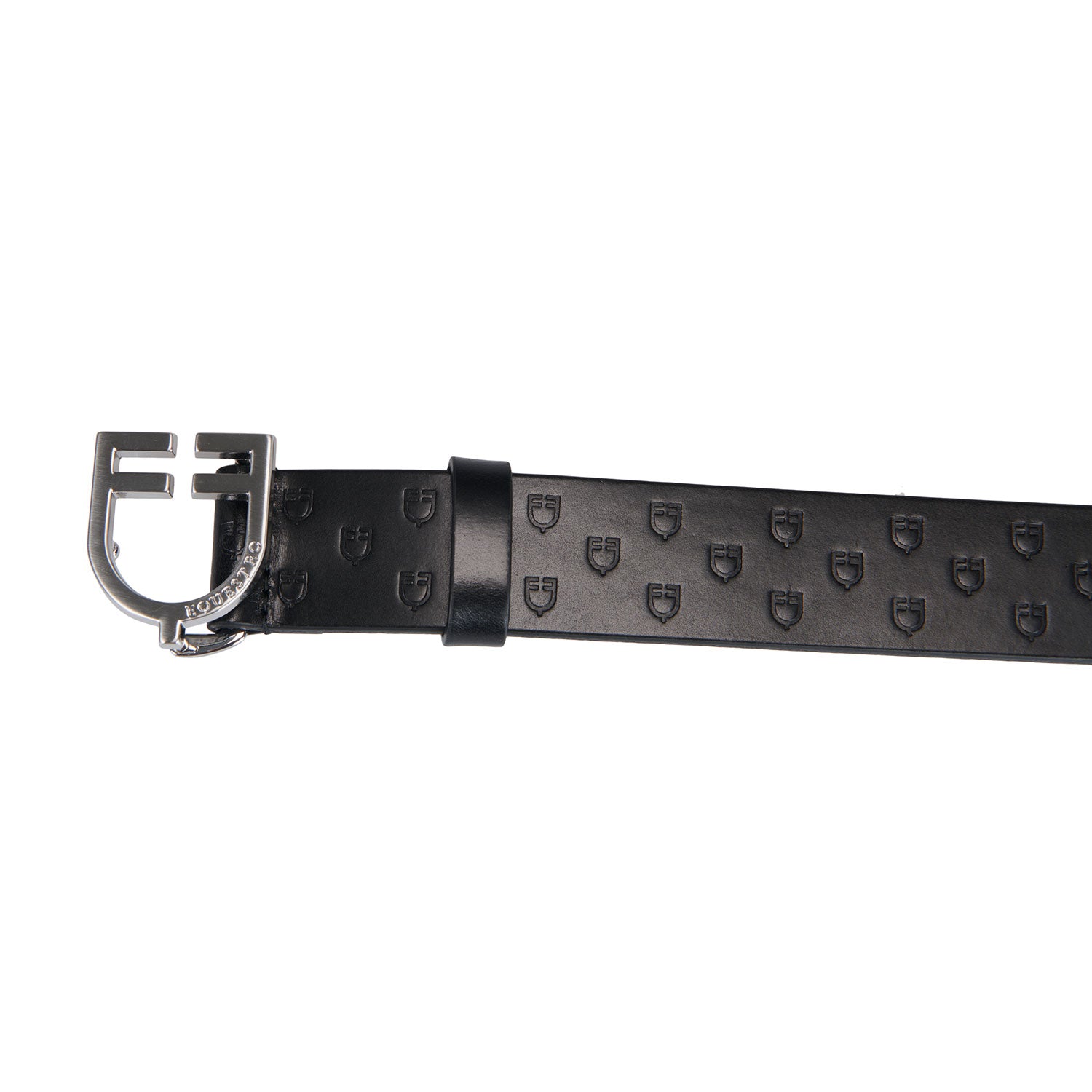 Leather logo belt with logoed buckle