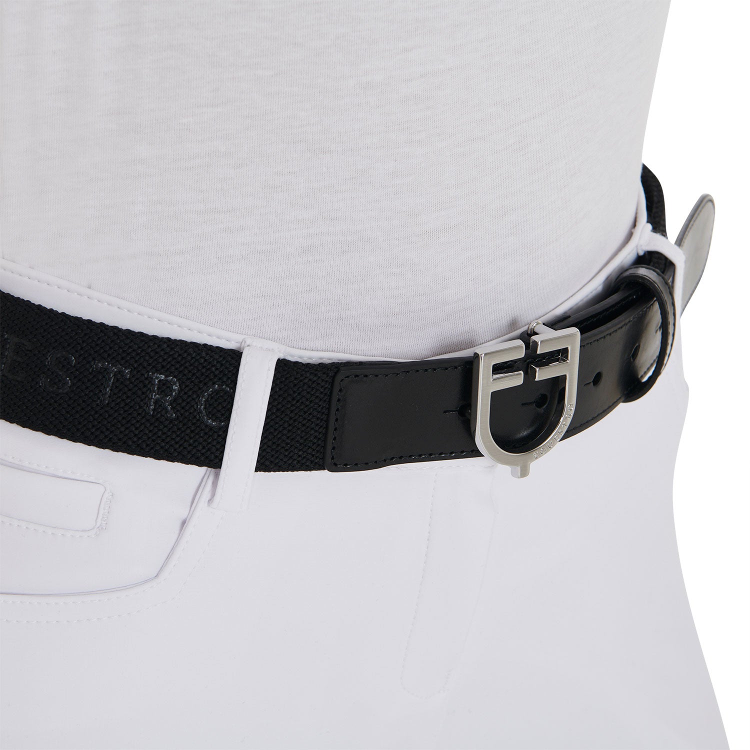leather belt with elastic and lettering