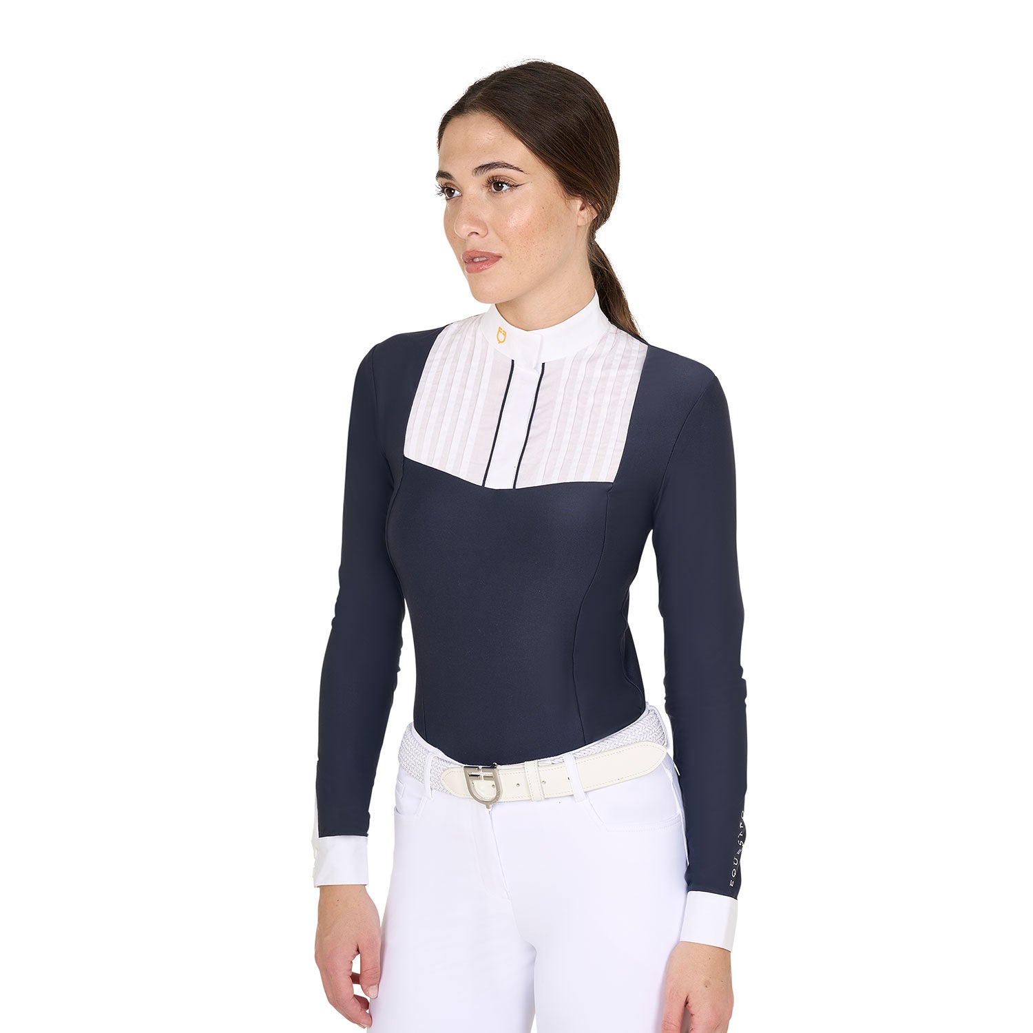 Women's slim fit polo shirt with pleated cotton NAVY BLAZER (19-3923) / XL
