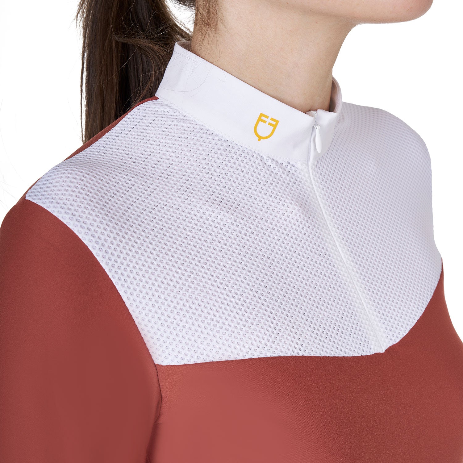 Women's competition polo shirt in technical and mesh fabric REDWOOD (18-1443) / XS