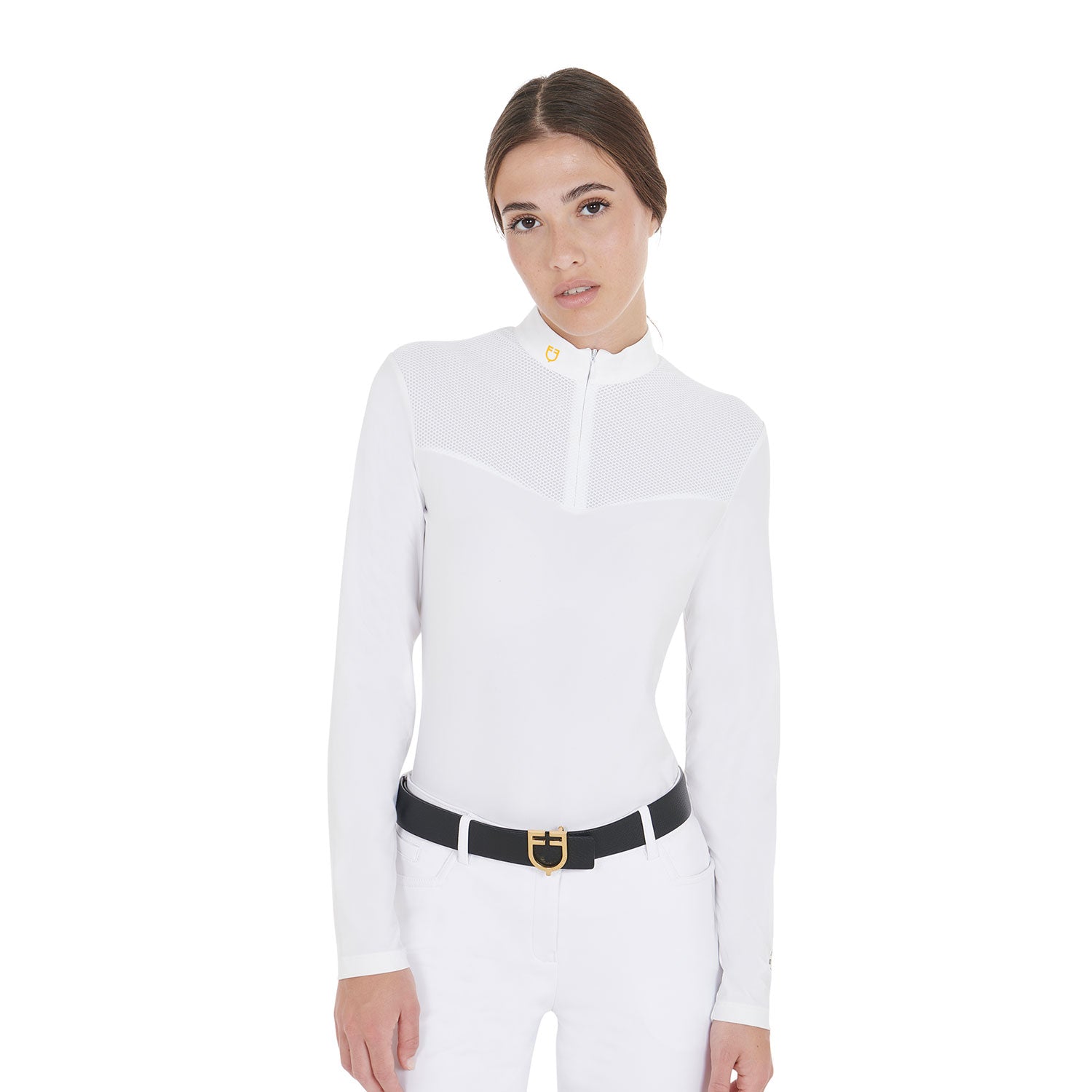 women's competition polo shirt in technical and mesh fabric