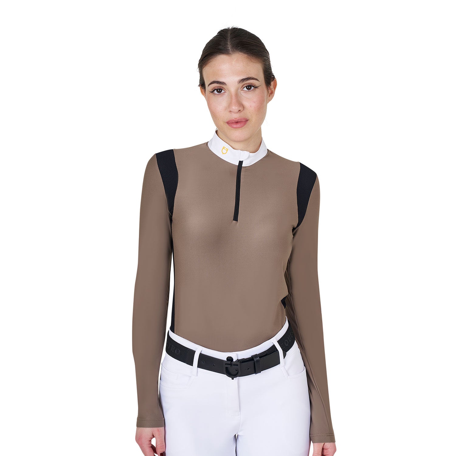 Women's slim fit polo shirt in technical fabric WALNUT (18-1112) / XS