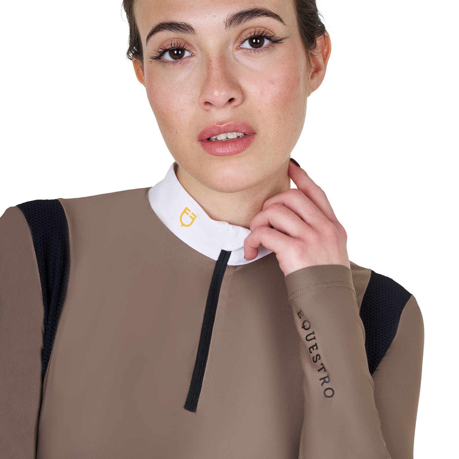 Women's slim fit polo shirt in technical fabric WALNUT (18-1112) / XS