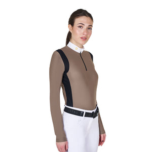 Women's slim fit polo shirt in technical fabric WALNUT (18-1112) / XS