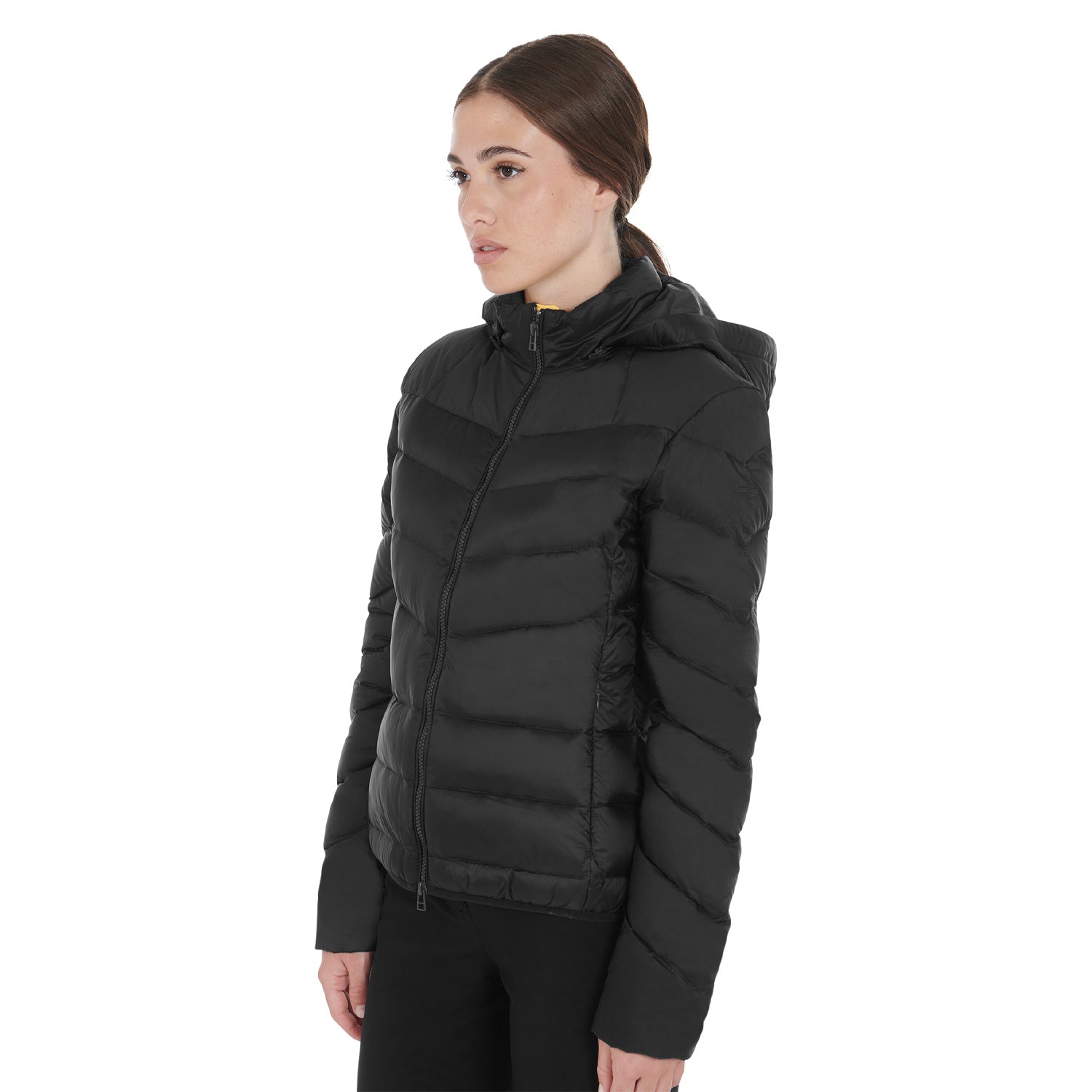 Women'S Slim Fit Down Jacket With Removable Hood black / L