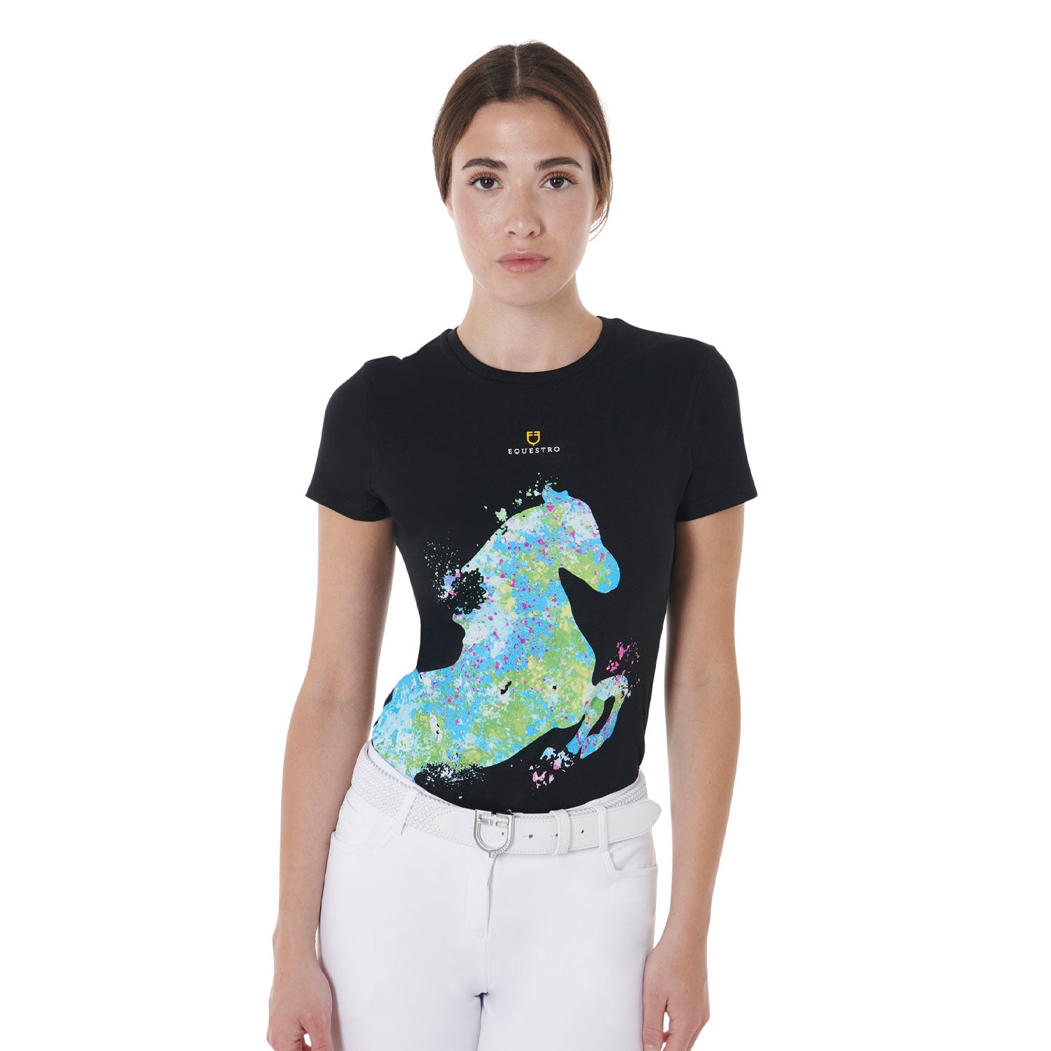 WOMEN'S SHINY HORSE COTTON T black / XS