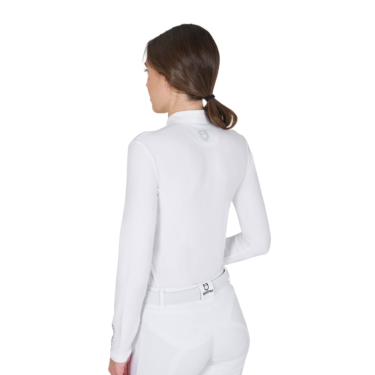 Women's slim fit competition polo shirt rhinestones WHITE / L