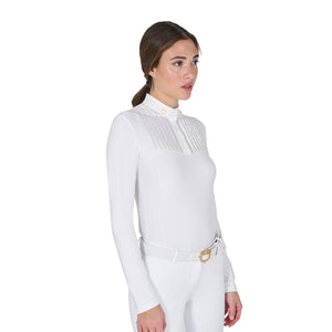 Women's slim fit competition polo shirt rhinestones WHITE / XXL