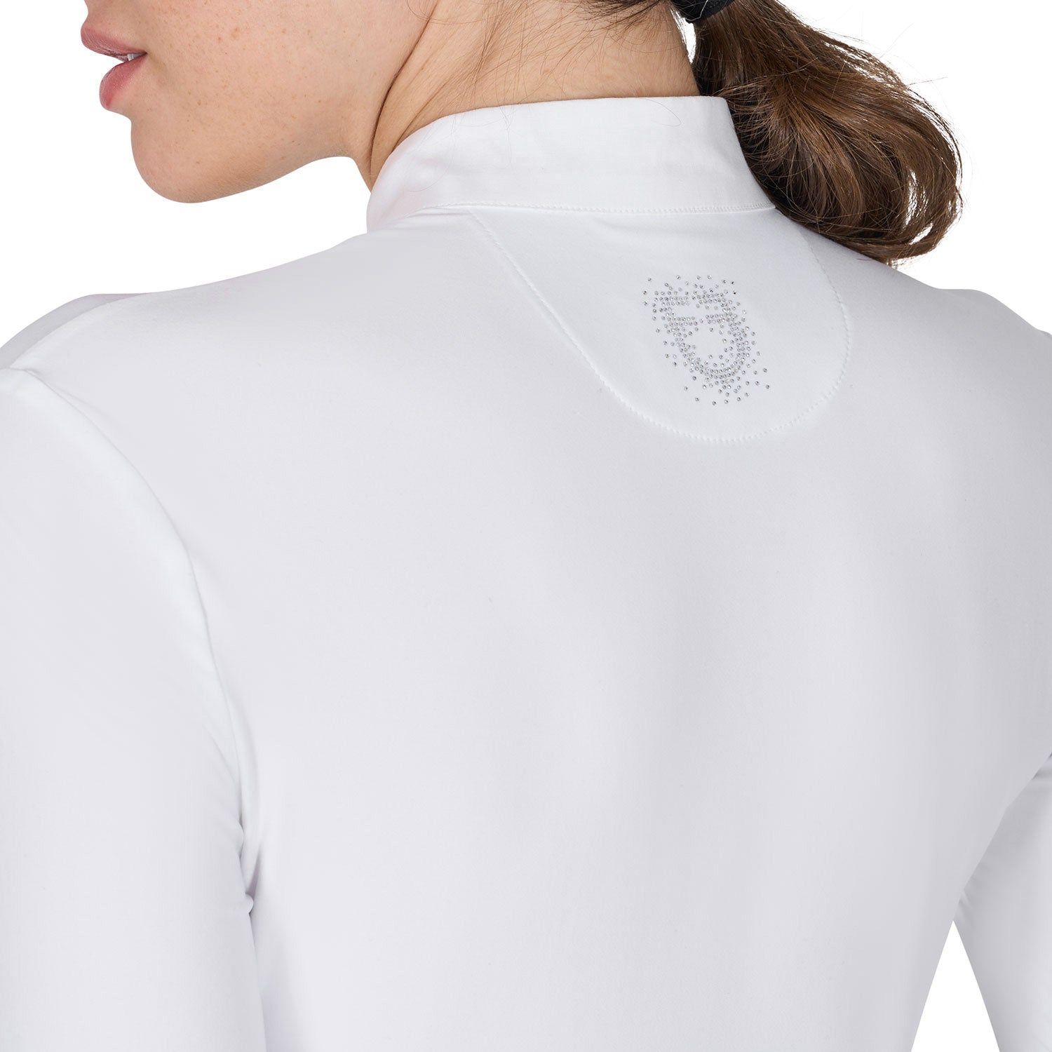 Women's slim fit competition polo shirt rhinestones WHITE / XXL