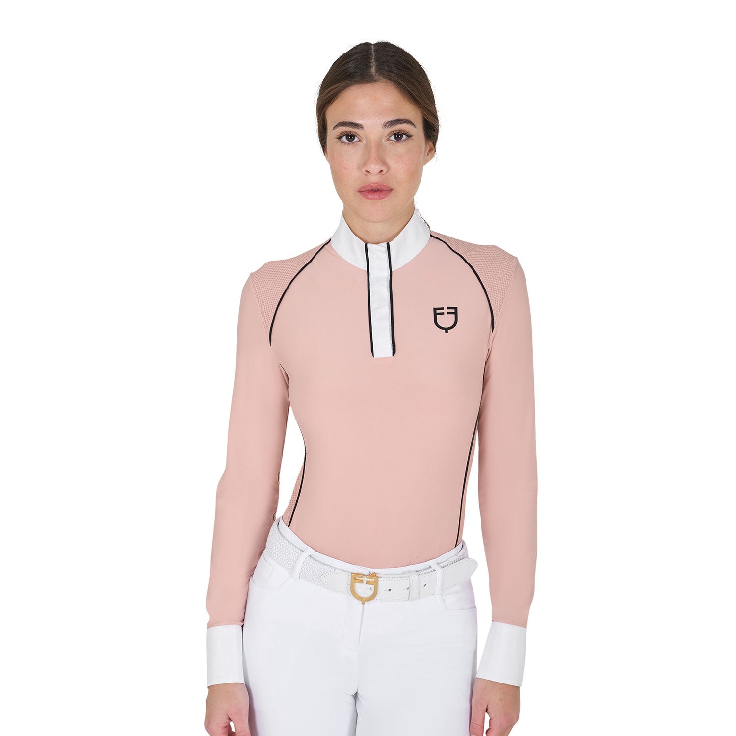 Women's slim fit competition polo shirt mesh inserts CAMEO ROSE (14-1310) / M