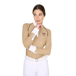 Women's slim fit competition polo shirt mesh inserts BEIGE / M