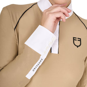 Women's slim fit competition polo shirt mesh inserts BEIGE / M