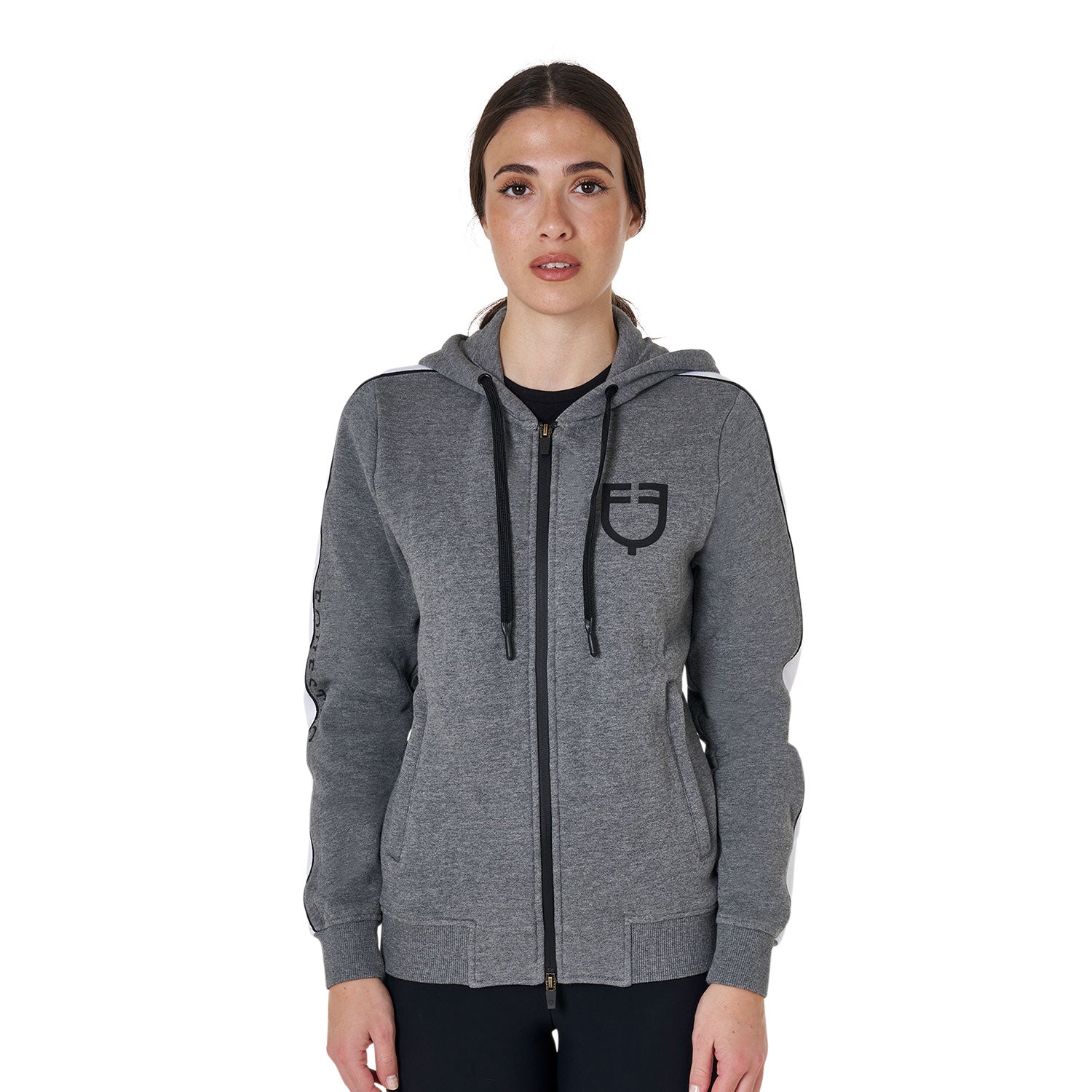 Women's hooded sweatshirt with front zip GREY MELANGE / XS