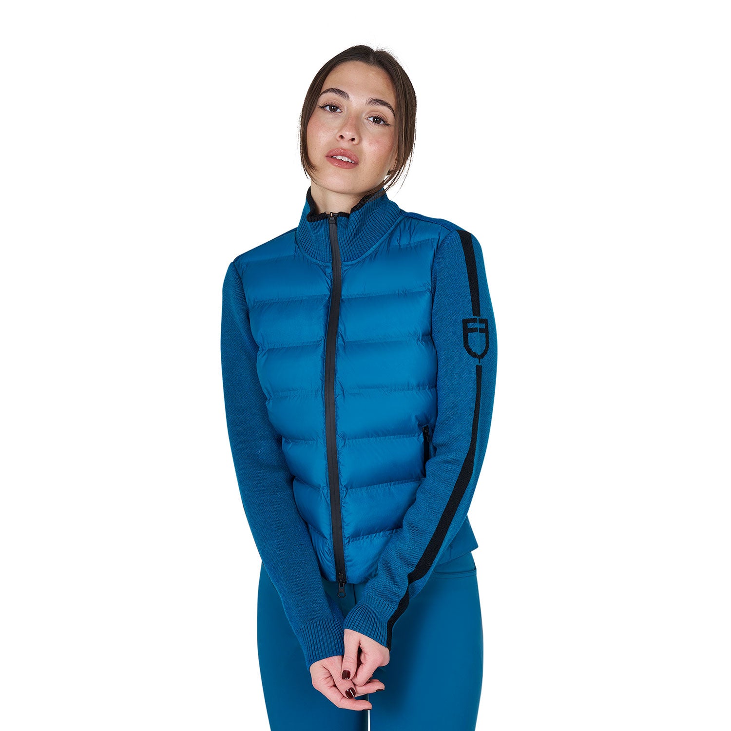 Women's jacket in nylon and knit with zip BLUE CORAL (19-4526) / XS
