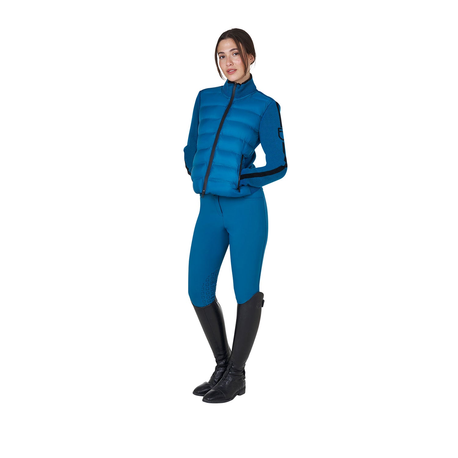 Women's jacket in nylon and knit with zip BLUE CORAL (19-4526) / XS