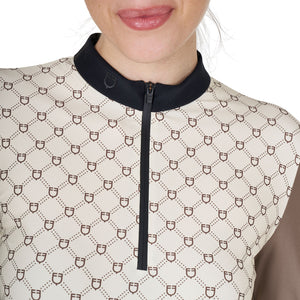 Women's long-sleeved training polo shirt with monogram print ANTIQUE WHITE (11-0105) / WALNUT
(18-1112) / XS