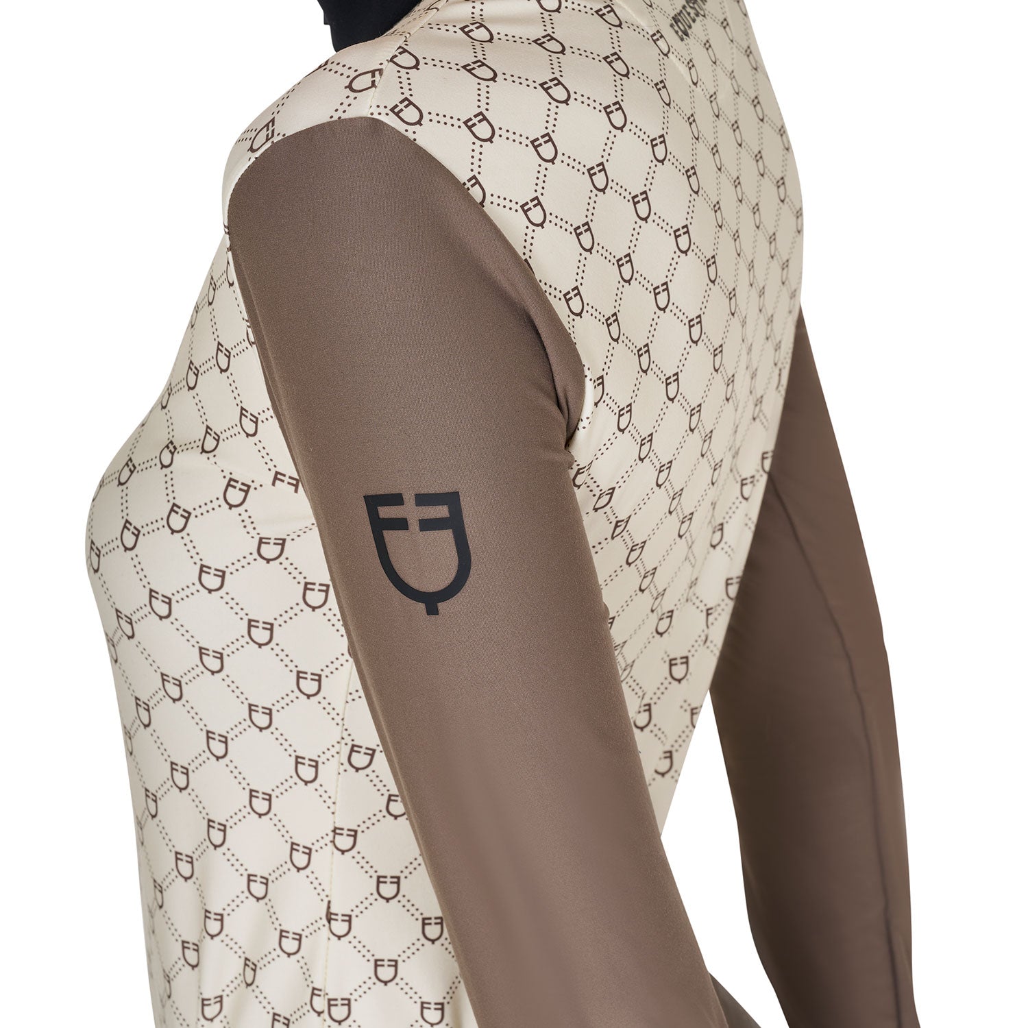 Women's long-sleeved training polo shirt with monogram print ANTIQUE WHITE (11-0105) / WALNUT
(18-1112) / XS