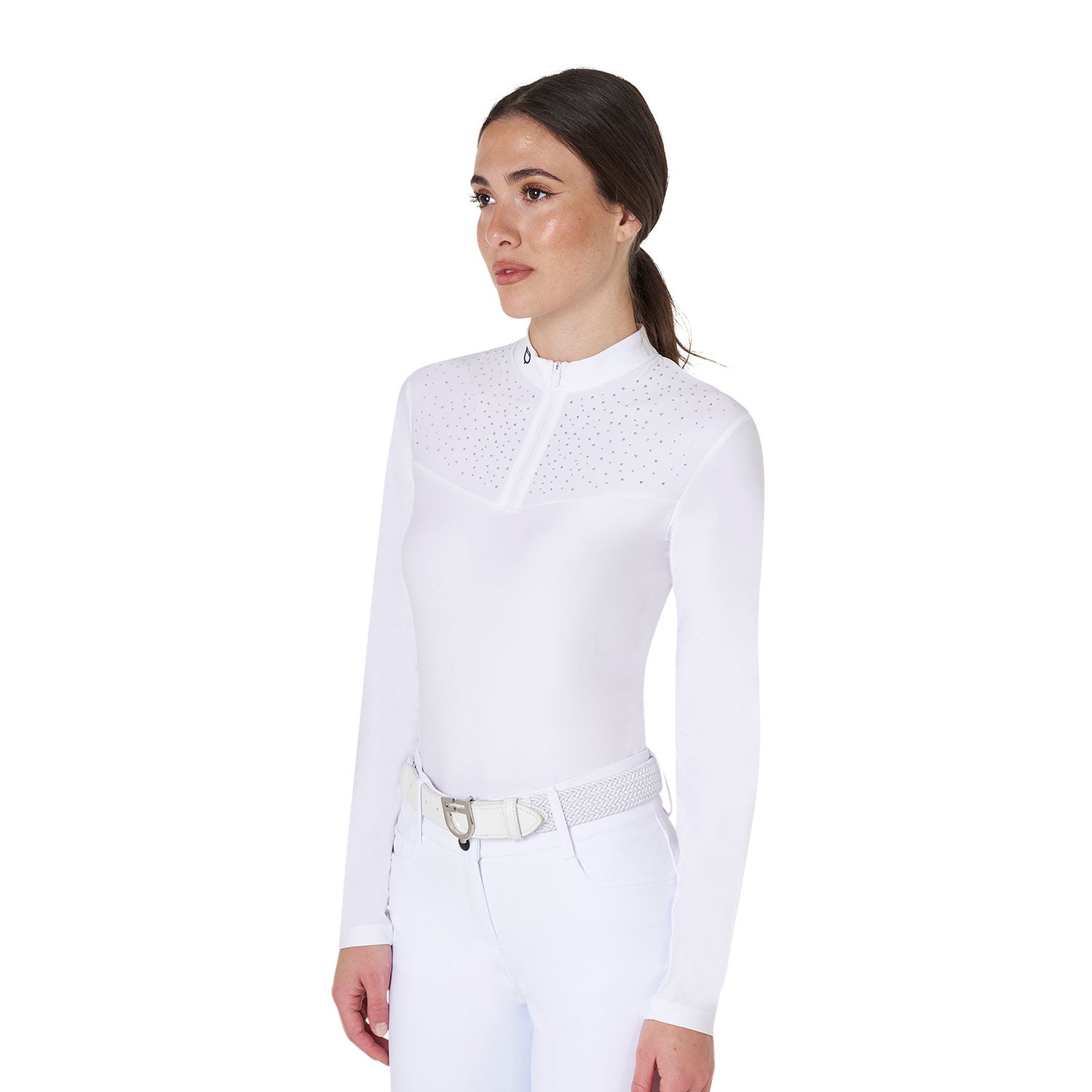 Women's long-sleeved competition polo shirt with rhinestones
