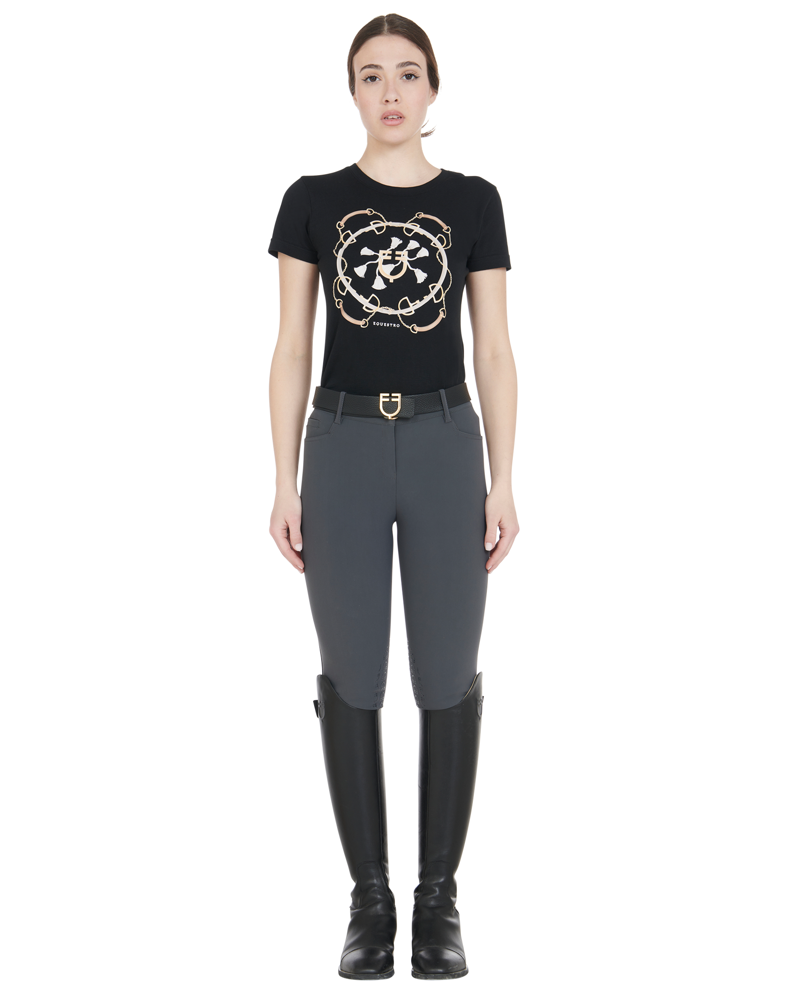 Women's slim fit grip breeches with logo ASPHALT (19-0201) / 50
