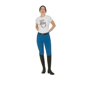 Women's slim fit grip breeches with logo BLUE CORAL (19-4526) / 50
