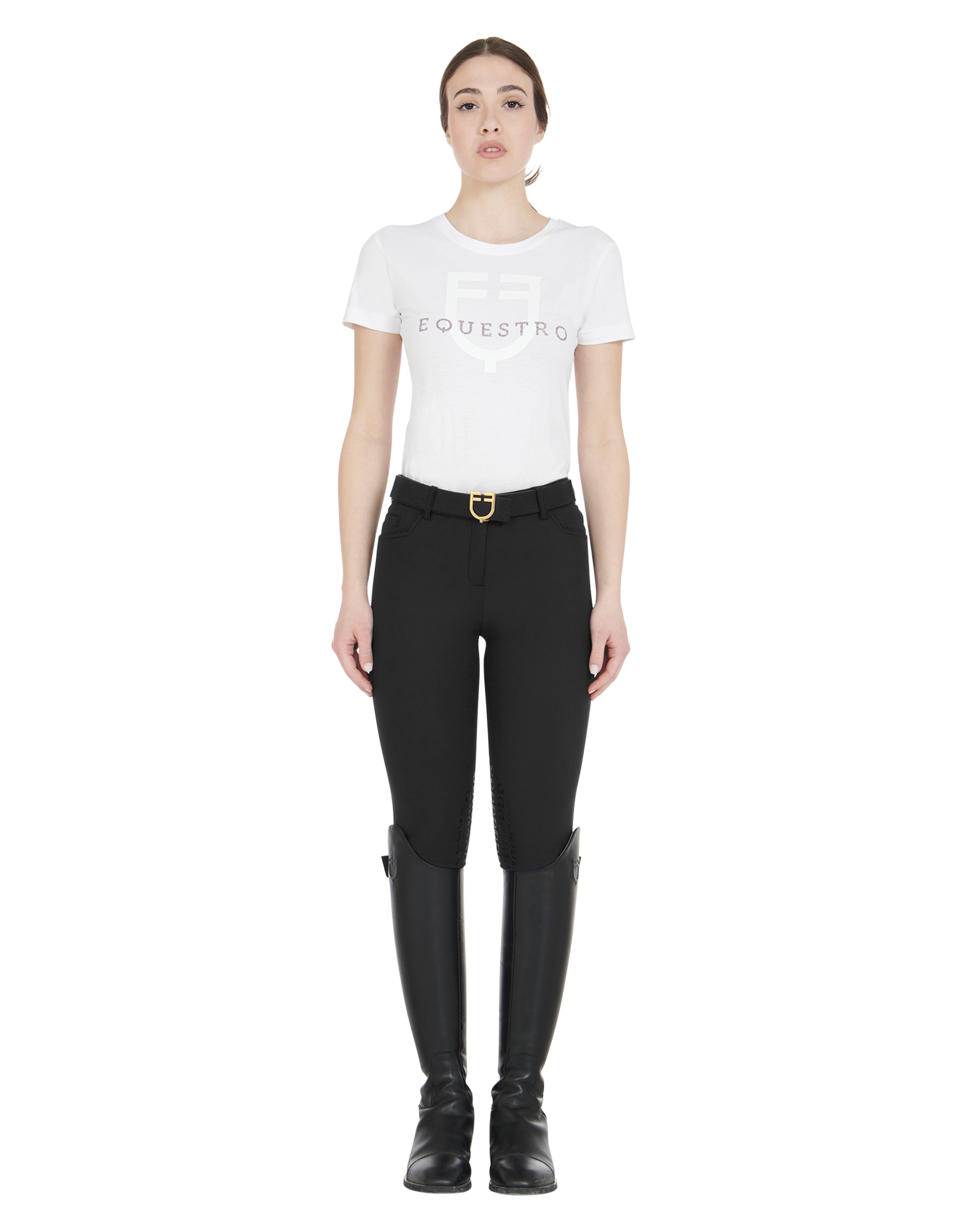 Women's slim fit grip breeches with logo BLACK / 50