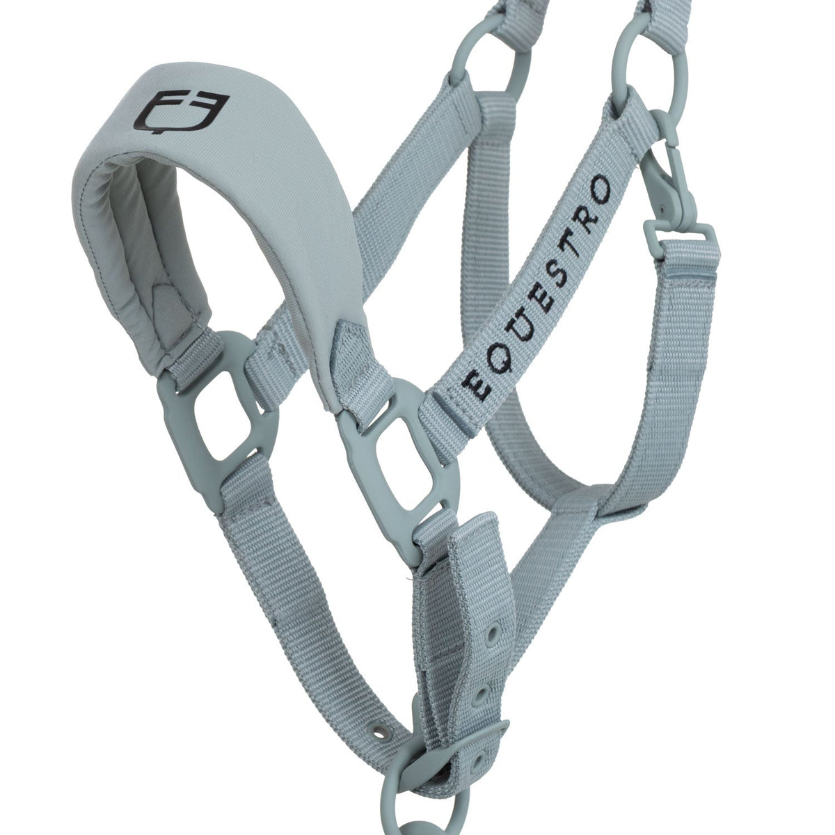 Technical halter with double adjustment and rubber-coated buckles