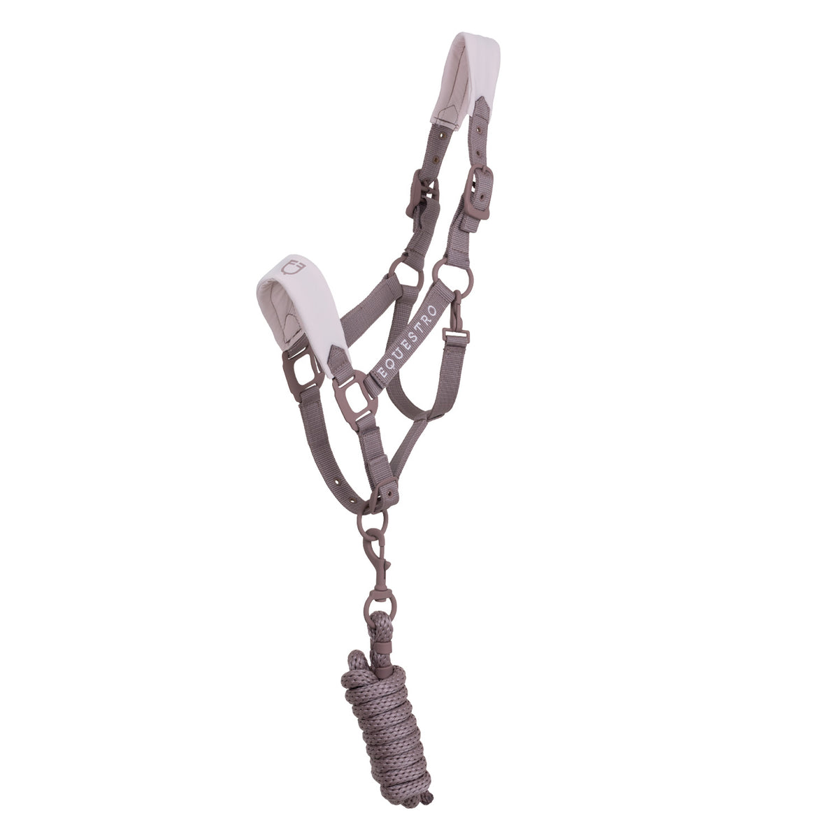 Technical halter with double adjustment and rubber-coated buckles