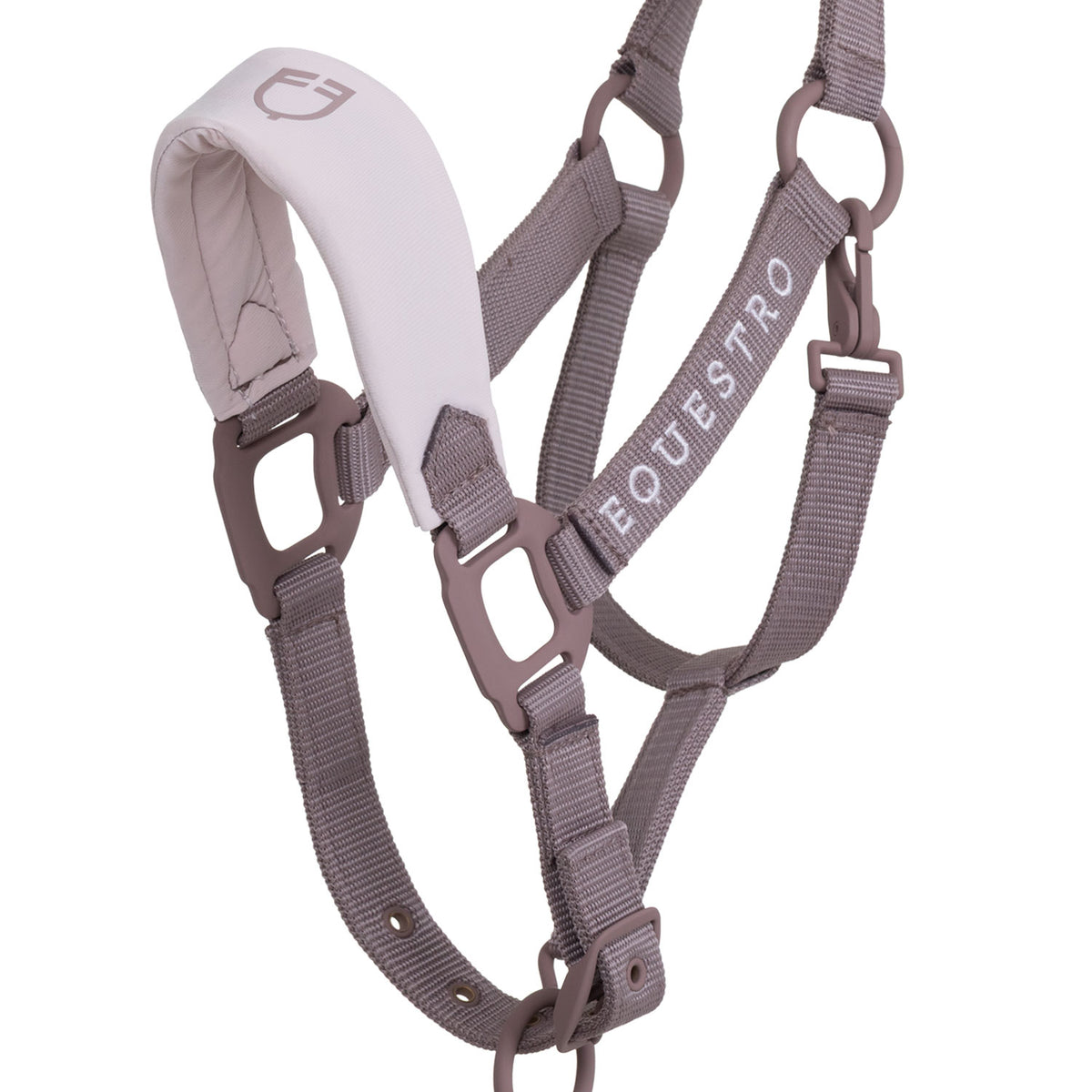 Technical halter with double adjustment and rubber-coated buckles