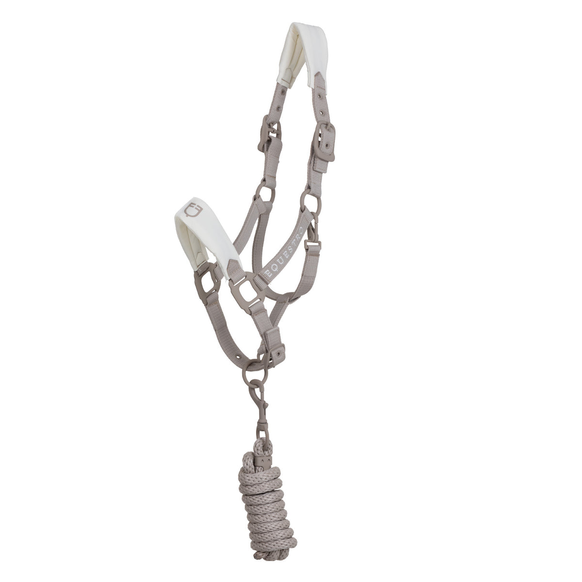 Technical halter with double adjustment and rubber-coated buckles