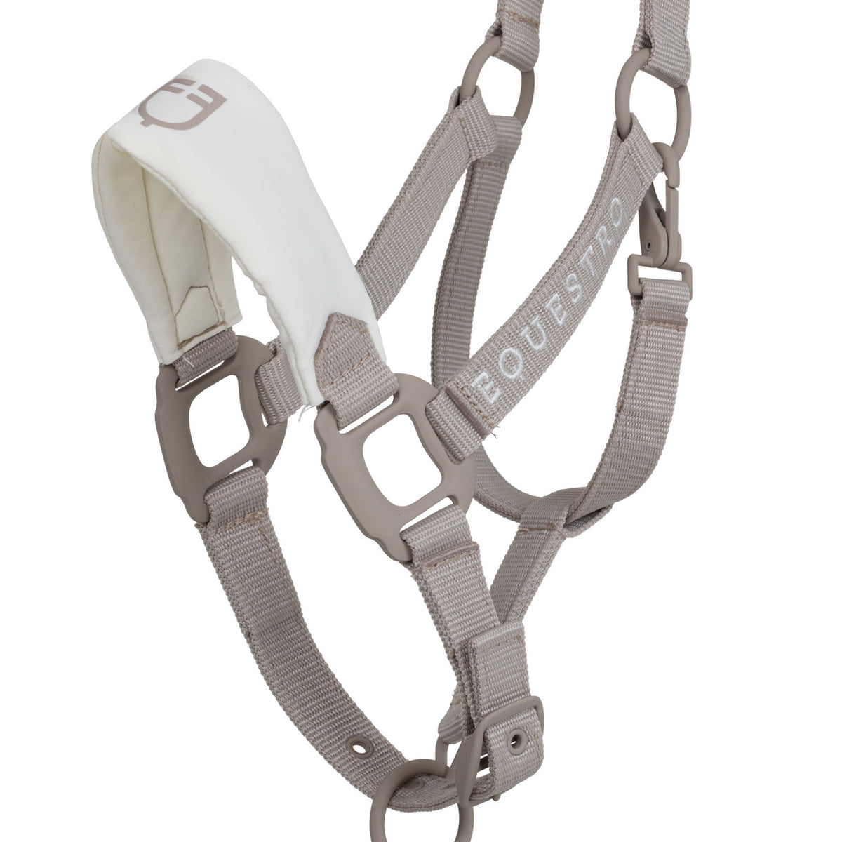 Technical halter with double adjustment and rubber-coated buckles