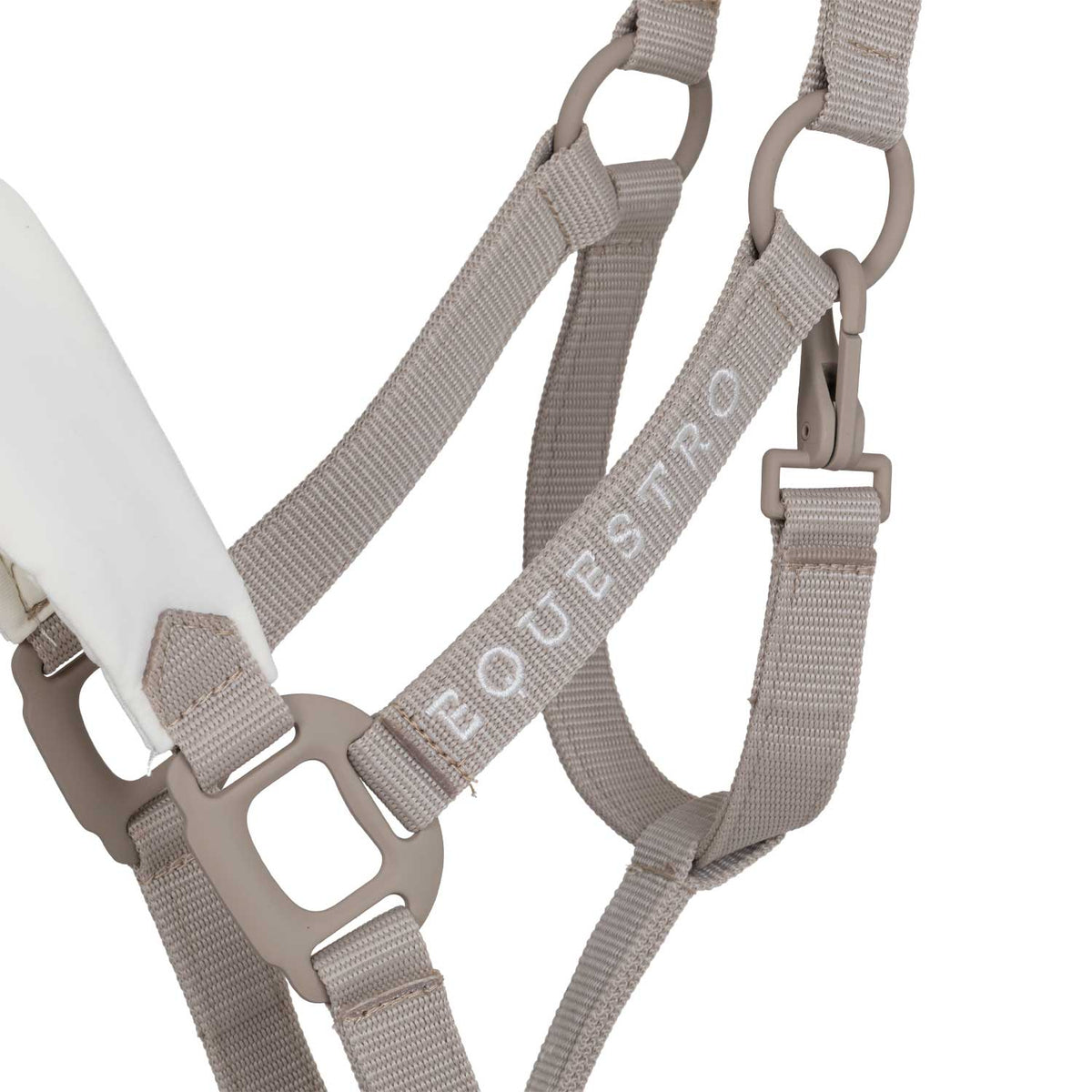 Technical halter with double adjustment and rubber-coated buckles