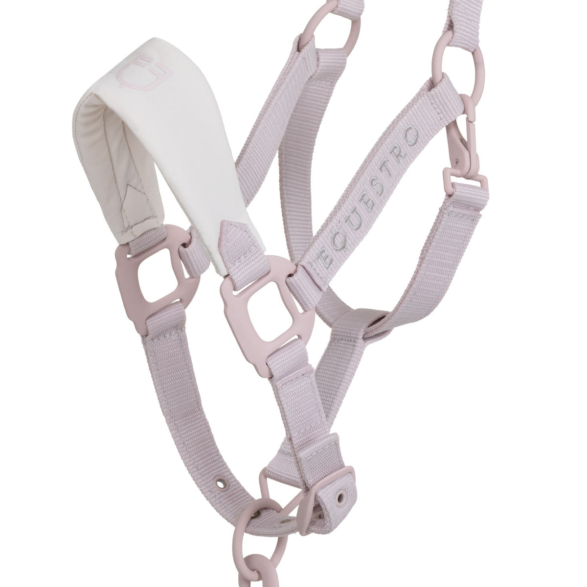 Technical halter with double adjustment and rubber-coated buckles