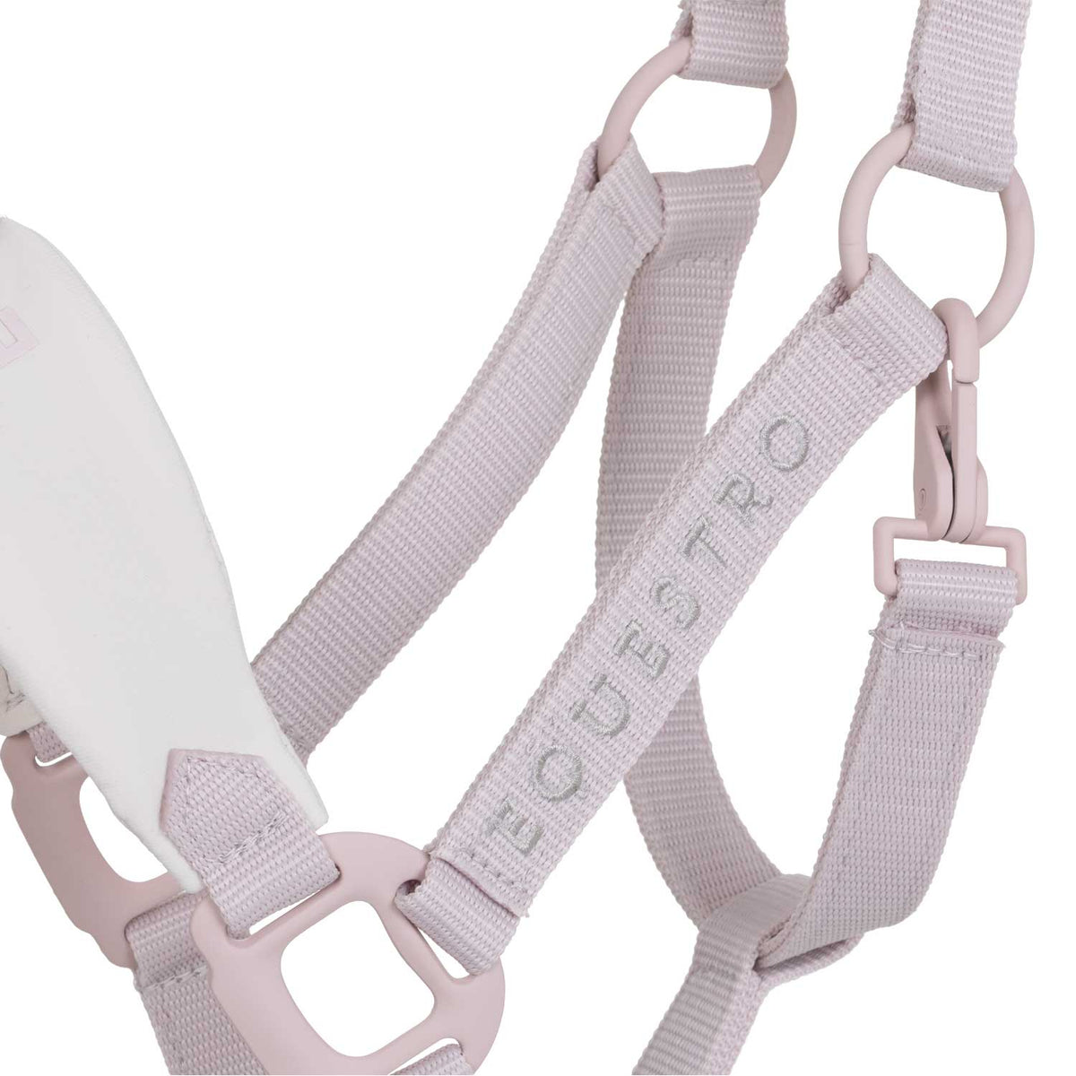 Technical halter with double adjustment and rubber-coated buckles