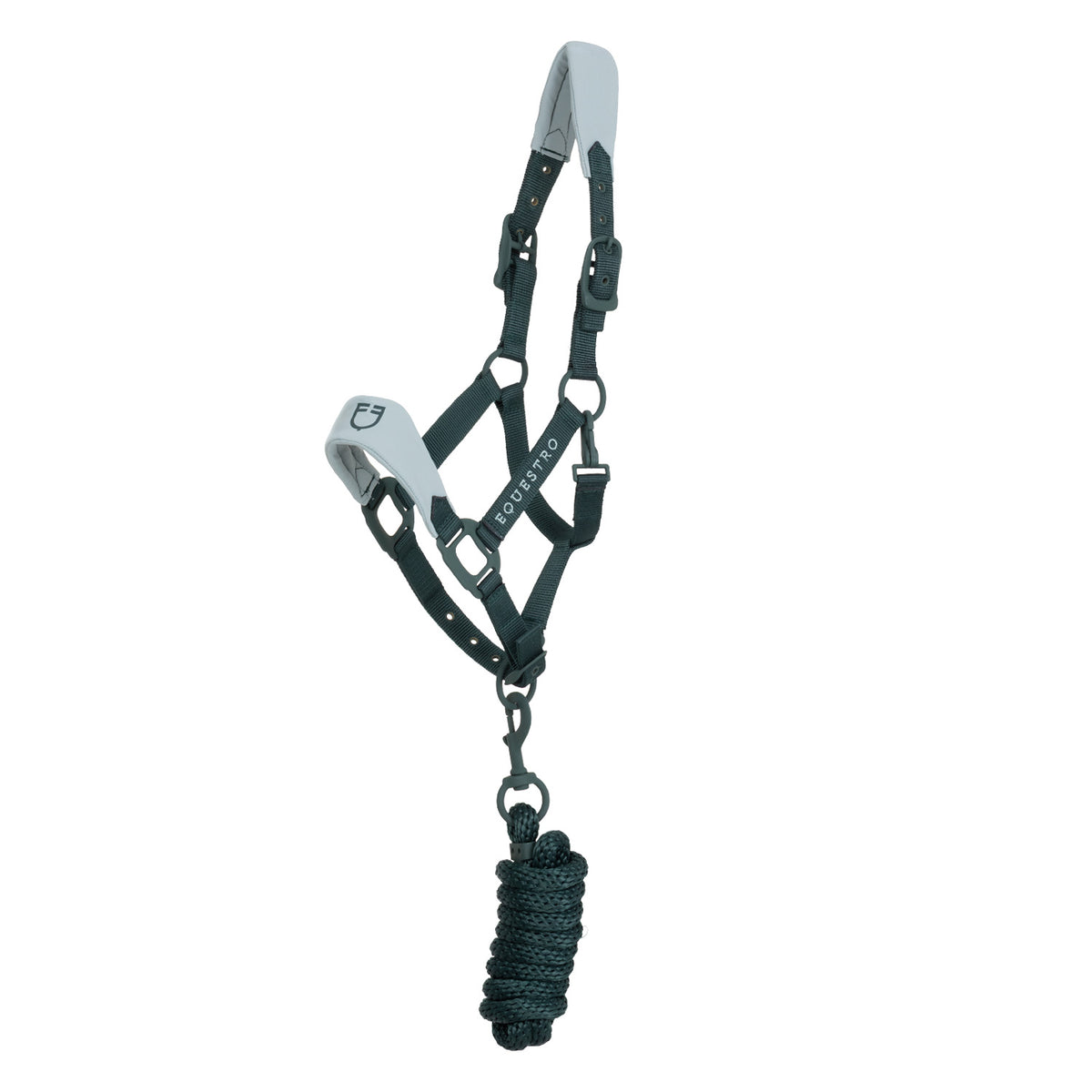 Technical halter with double adjustment and rubber-coated buckles