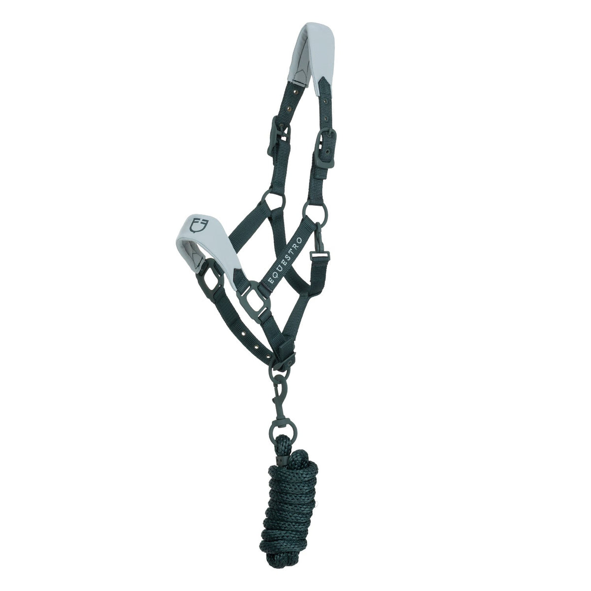Technical halter with double adjustment and rubber-coated buckles