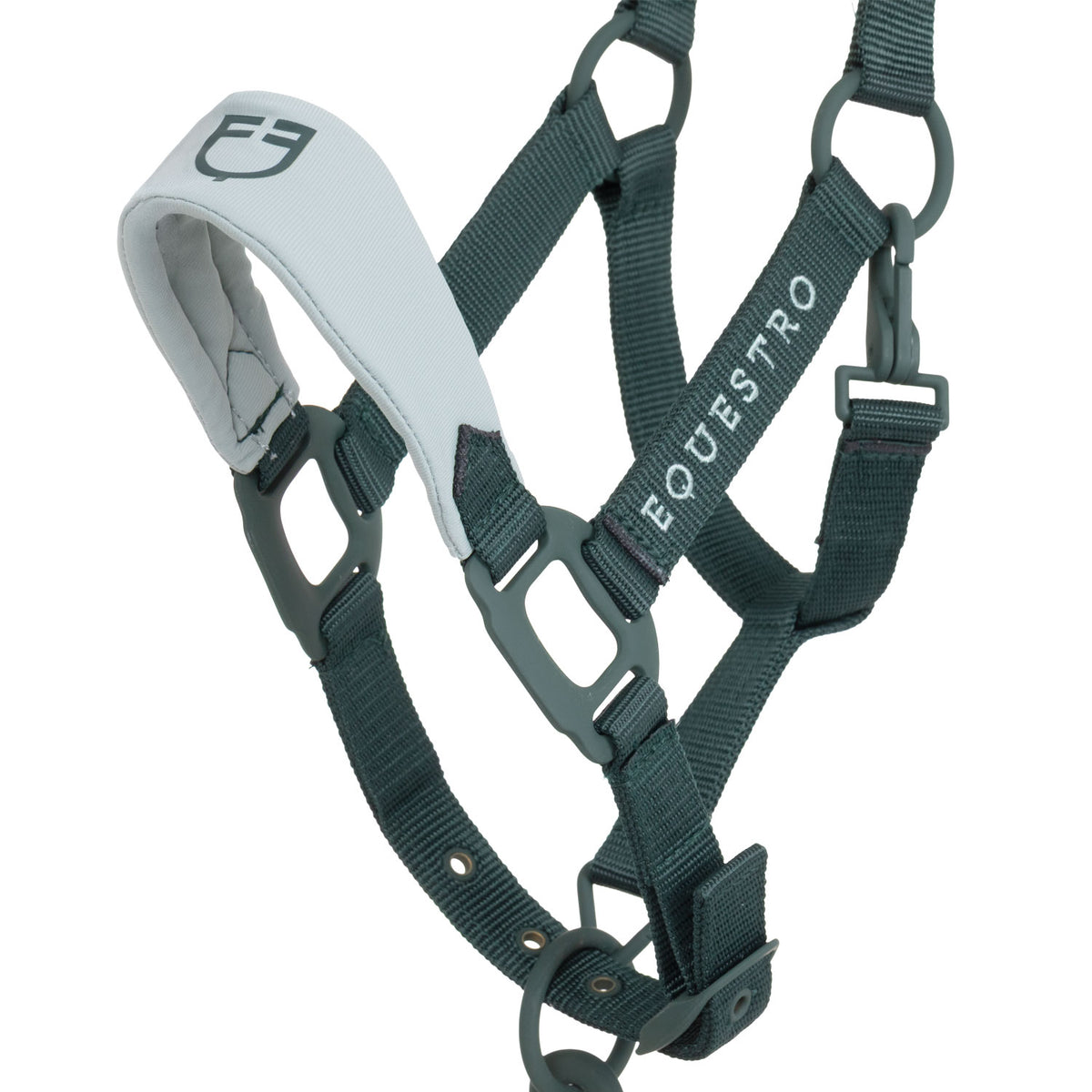 Technical halter with double adjustment and rubber-coated buckles