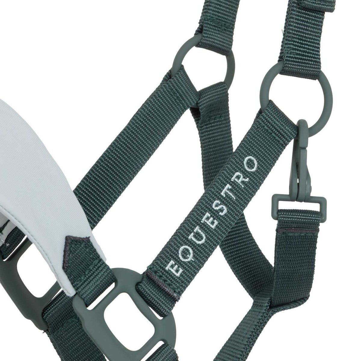 Technical halter with double adjustment and rubber-coated buckles