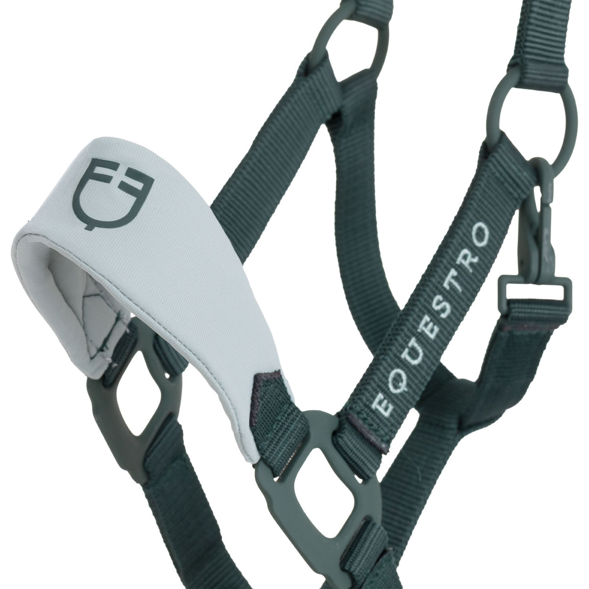 Technical halter with double adjustment and rubber-coated buckles